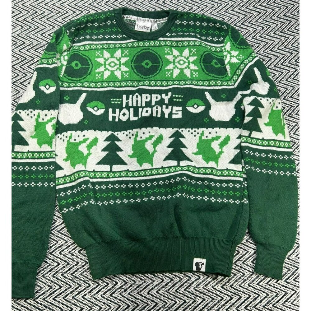 Pokemon Happy Holidays Green Christmas Sweater XS